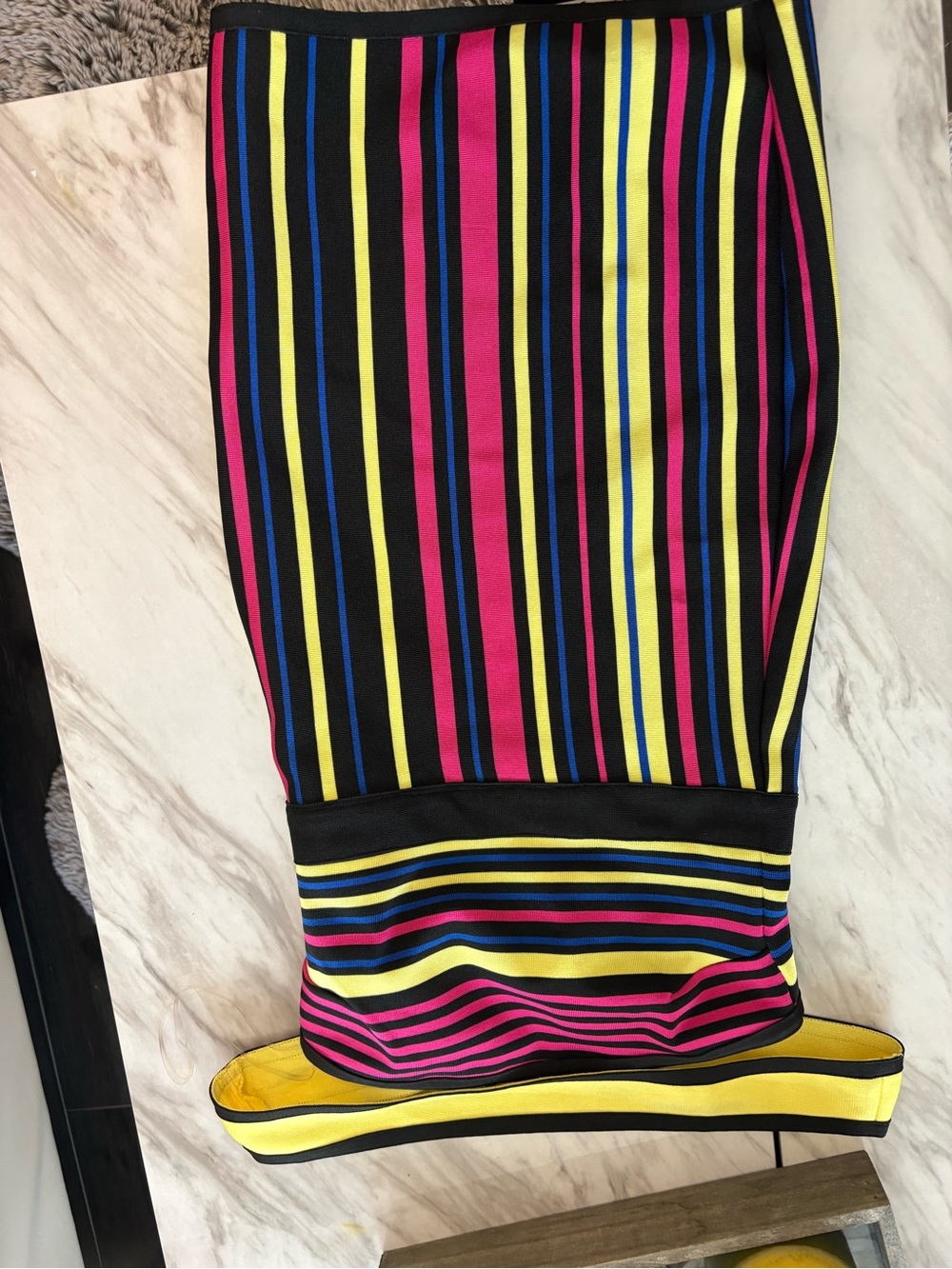Fashion Nova Black, Pink & Yellow Striped Midi Dress